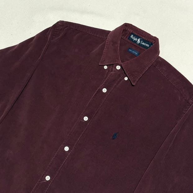M 폴로 랄프로렌 버건디 코듀로이 셔츠