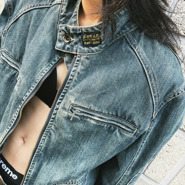 지스타 로우 워싱 그런지 데님 바이커자켓