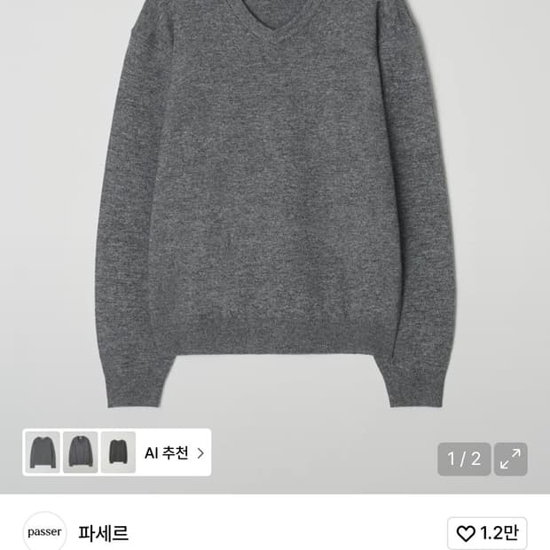 파세르 브이넥 차콜