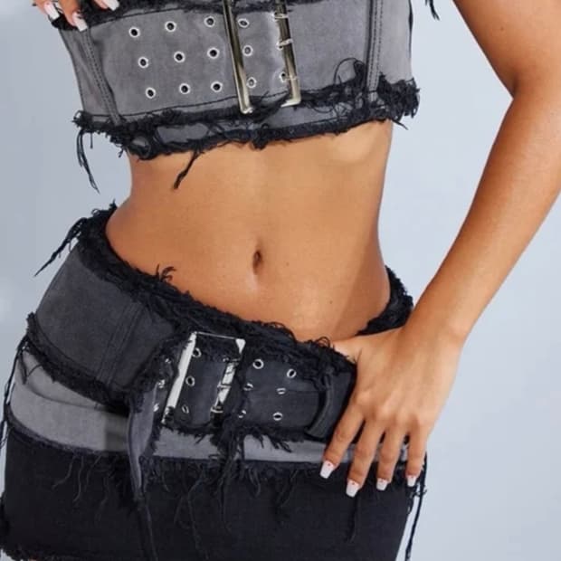 프리티리틀띵 데님 튜브탑&스커트 세트