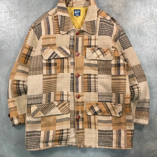 빈티지 체크 믹스 울 셔츠 자켓