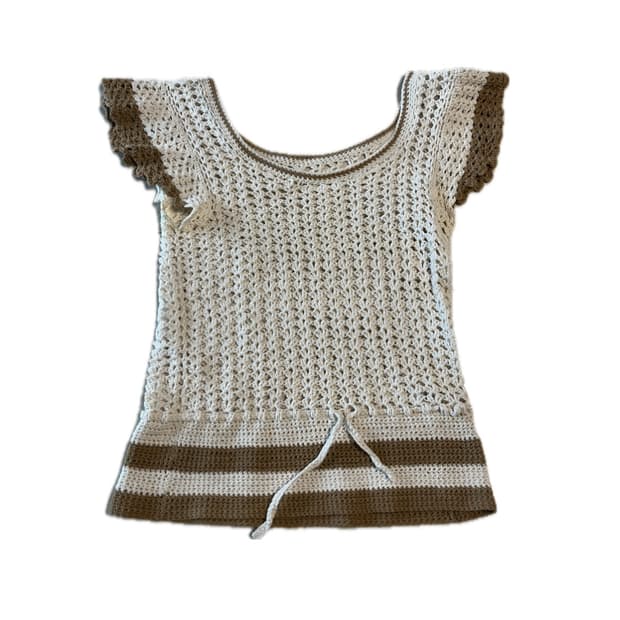 빈티지Vintage Cream & Brown Crochet Knit 