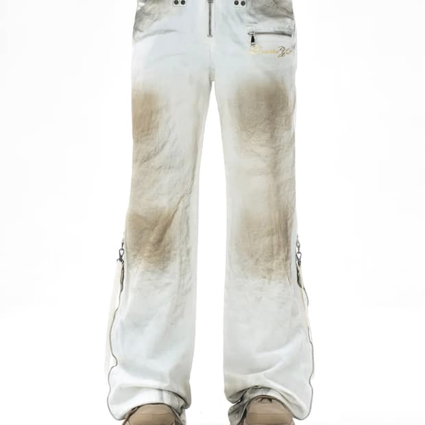 [M] Yeel washed zipper pants white
