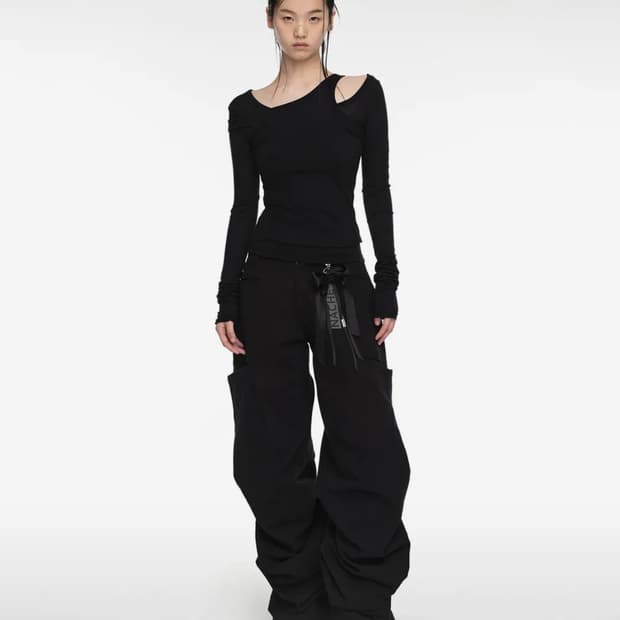 PINTUCK WIDE PANTS (UNISEX) BLACK