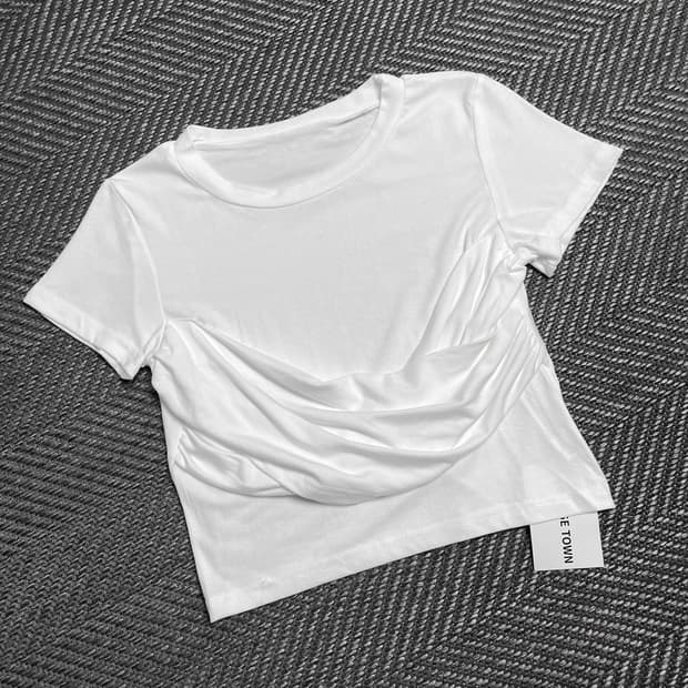 빈티지 우먼스 드레이프 디테일 반팔 티셔츠y 5331
