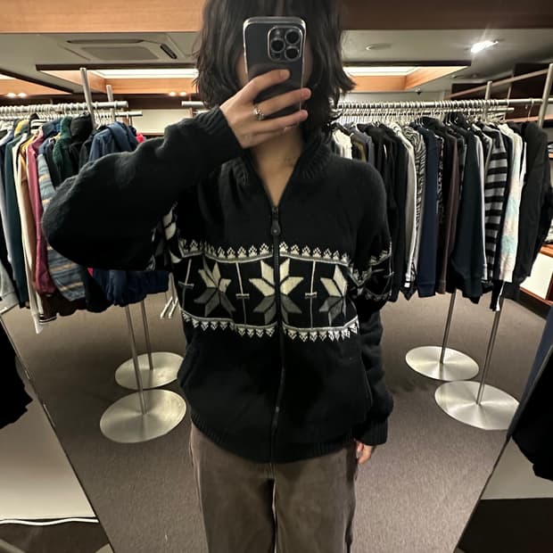 XL)anti label 빈티지 노르딕 패턴 풀집업 스웨터