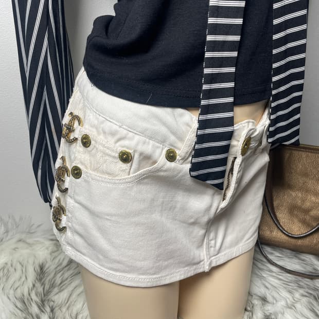 빈티지 갸루 골드 사이드링 로우라이즈 스커트 팬츠