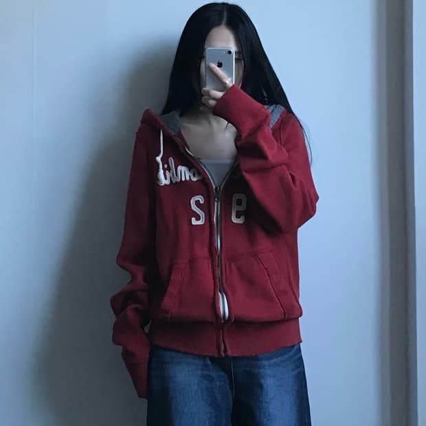 아베크롬비 y2k 와투케 버건디 후드집업