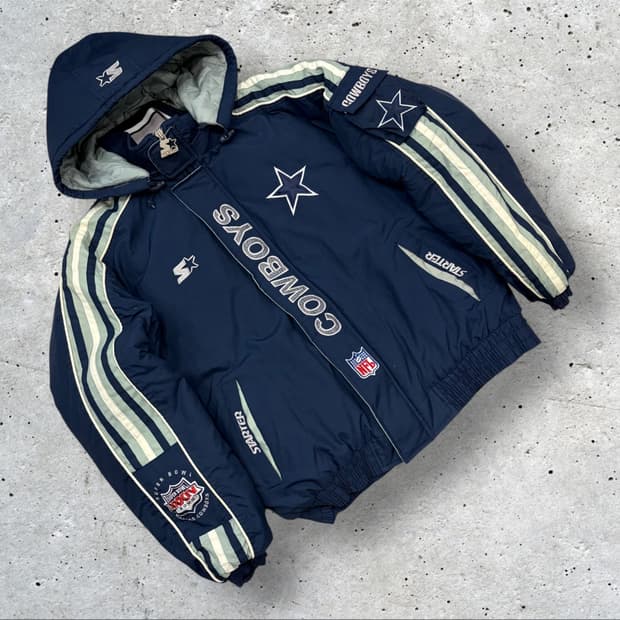 [M] 스타터 NFL 프로라인 카우보이스 후드 패딩 자켓 네이비 B655