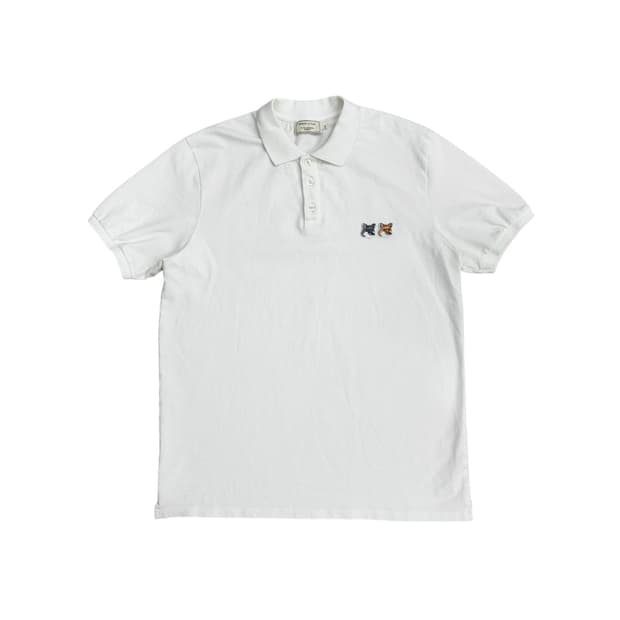 메종키츠네 더블 폭스 화이트 반팔 카라티 (XL)