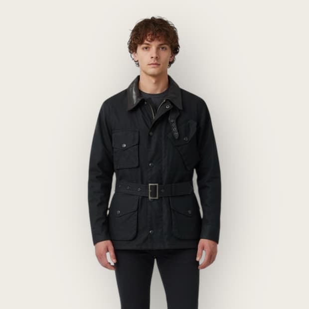 S/ 바버X데우스 유니온젝 왁스 레더 자켓