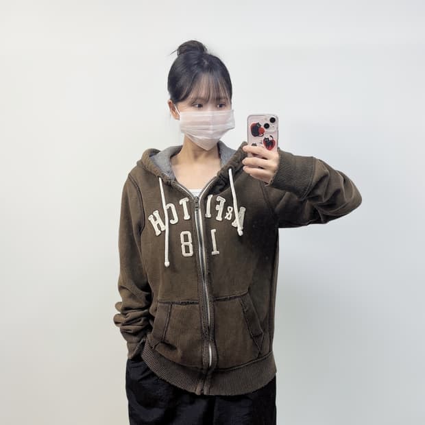 아베크롬비 아치 로고 후드집업 빈티지브라운
