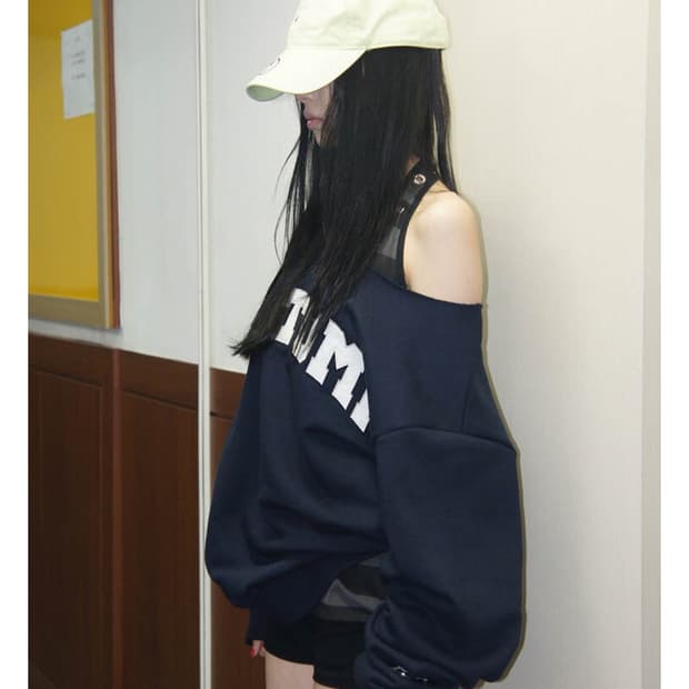 사토미라디오 메이드 원숄더 맨투맨 네이비