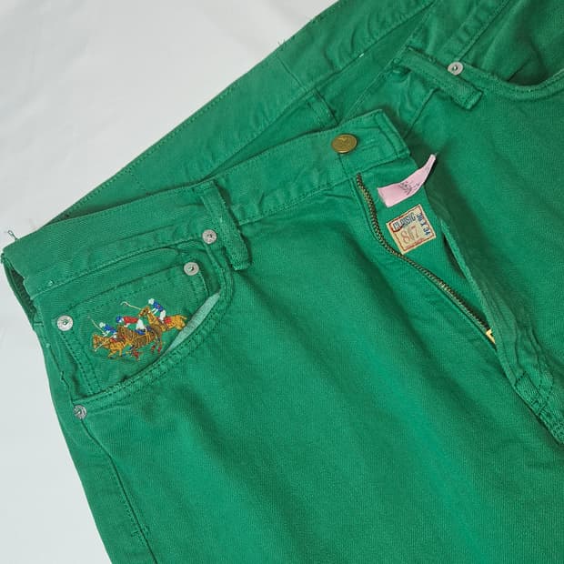 00s 폴로 랄프로렌 USA 그린진 데님 코튼팬츠 켄터키더비 빈티지 희귀