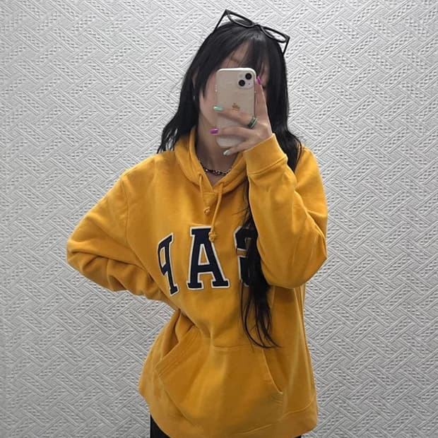 갭 올드스쿨 Y2K 빅로고 머스타드 후드티 L C07058