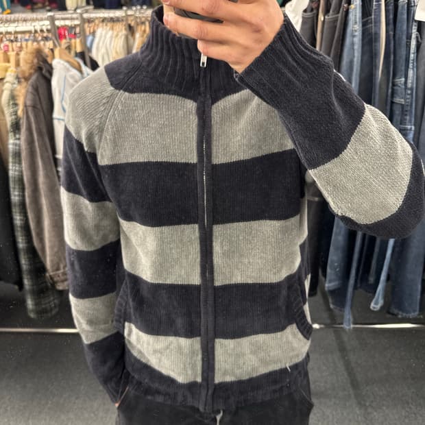 L) vintage U.S NAVAL 빈티지 스트라이프 니트 집업