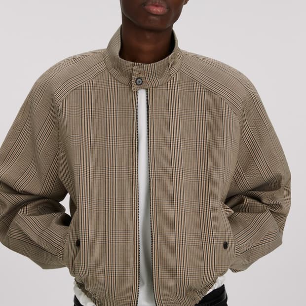 렉토 글렌체크 해링턴 숏 울 자켓 블루종 M