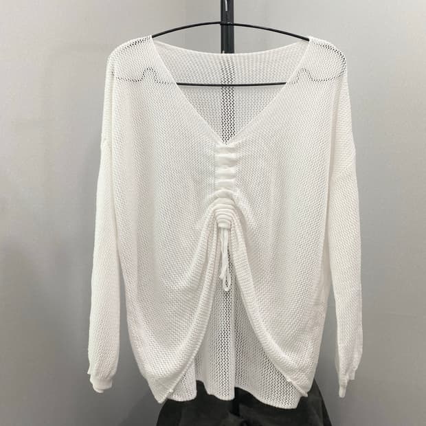White Rope Knit Ruched Top