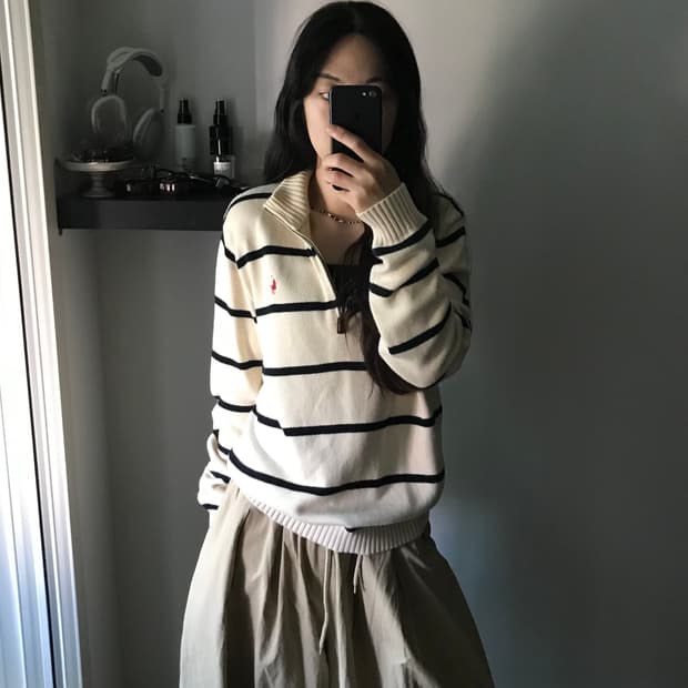 폴로 랄프로렌 포니 스트라이프 코튼 반집업 니트