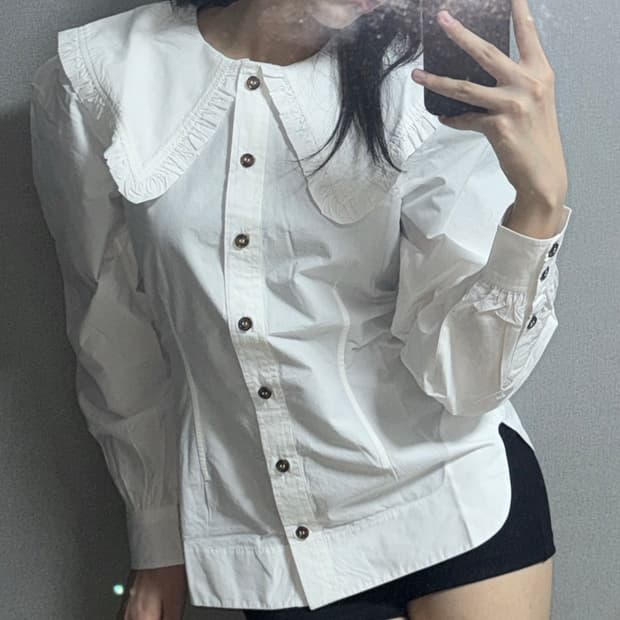 Ganni 가니 레이스 러플 셔츠