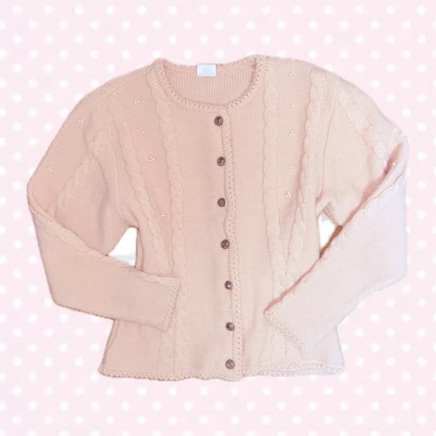 히메갸루 모리걸깔 딸기우유맛 핑크 진주 장식 니트 가디건
