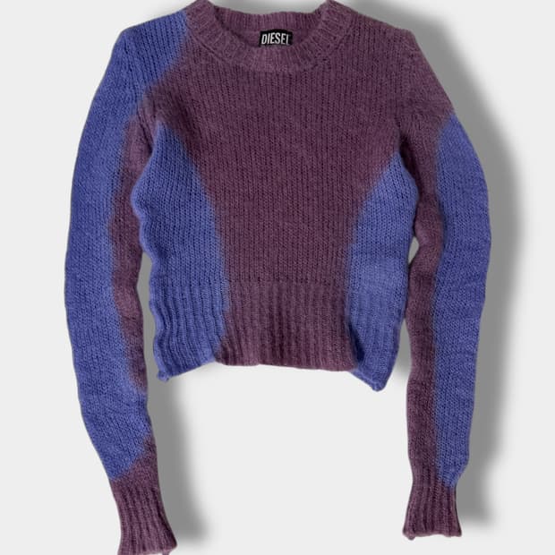 디젤 컬러블록 모헤어 크롭 니트