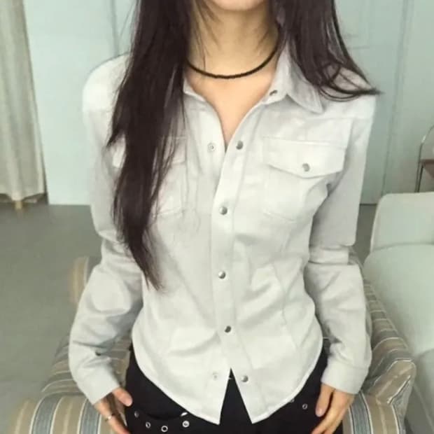 새상품) 스톤 스판 스웨이드 슬림핏 투포켓 남방