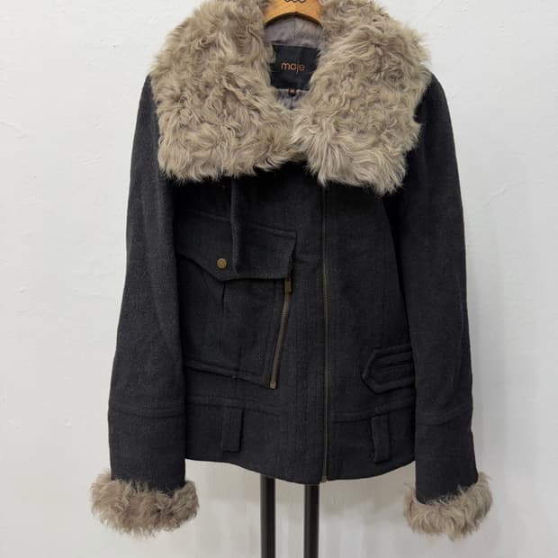 정품) maje 마쥬 블랙 퍼 카라 숏코트 36