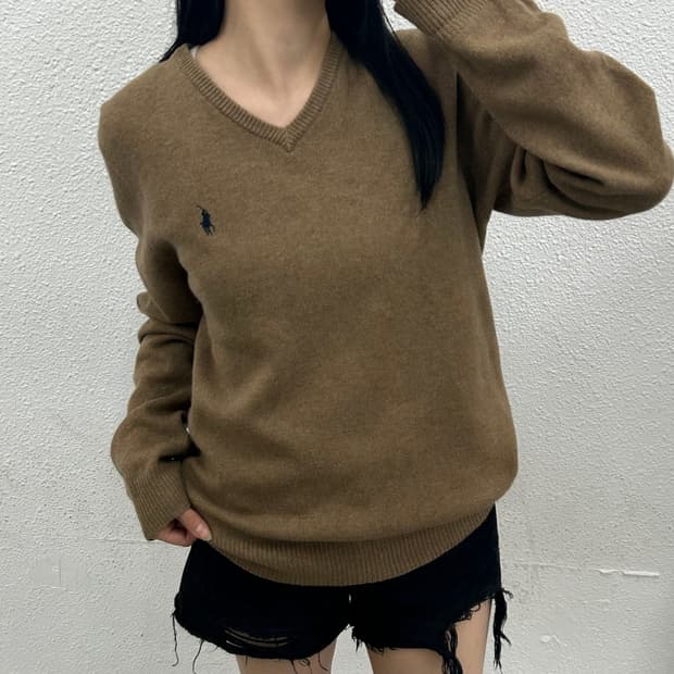 폴로 랄프로렌 네이비포니 초코맛 브이 니트 M
