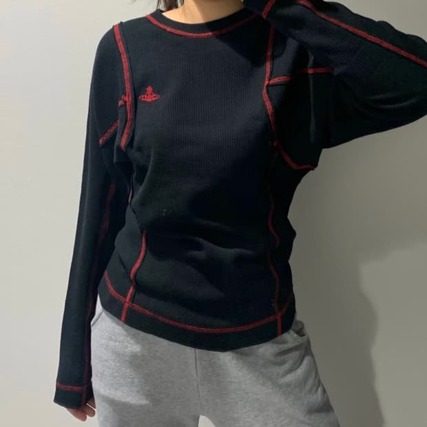 비비안웨스트우드 레드라벨) 와플 크루넥 컷 스티치 티셔츠 s