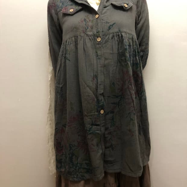 빈티지 딥그레이 플라워 후디 셔츠