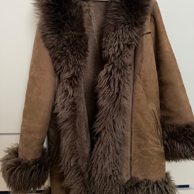갸루 모피 퍼 포인트 브라운 가죽 자켓