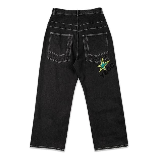 유쓰배쓰 Star Wide Denim Pants Black