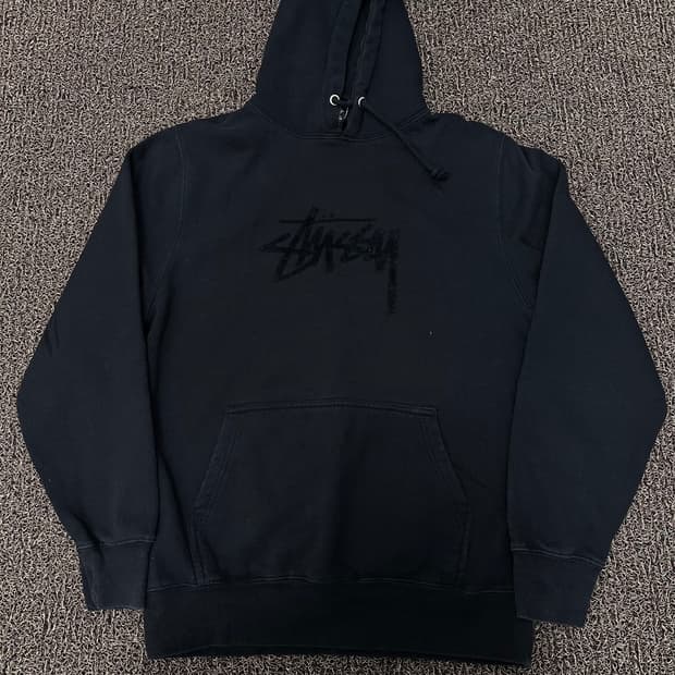 Stussy 스투시 로고 기모 후드티 블랙 M