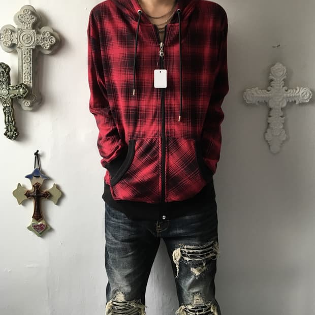 Check pattern hood zip up