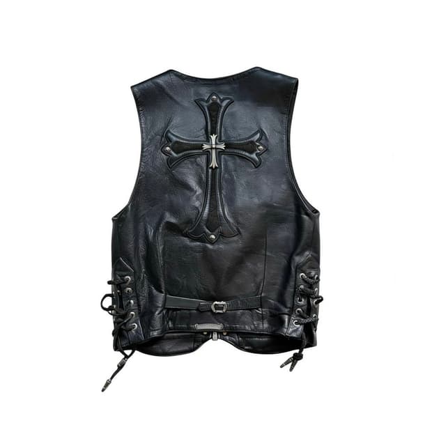 [L] 크롬하츠 크로스 레더 패치 크로스 실버 참 레더 베스트