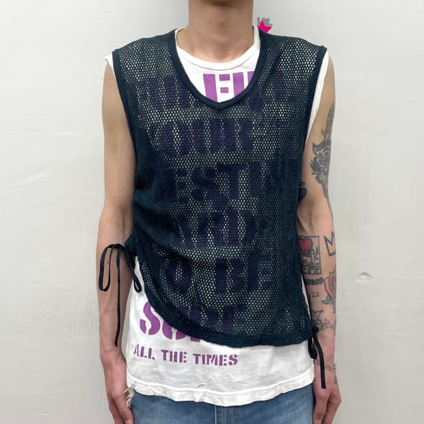 Purple lettering mesh layered sleeveless
