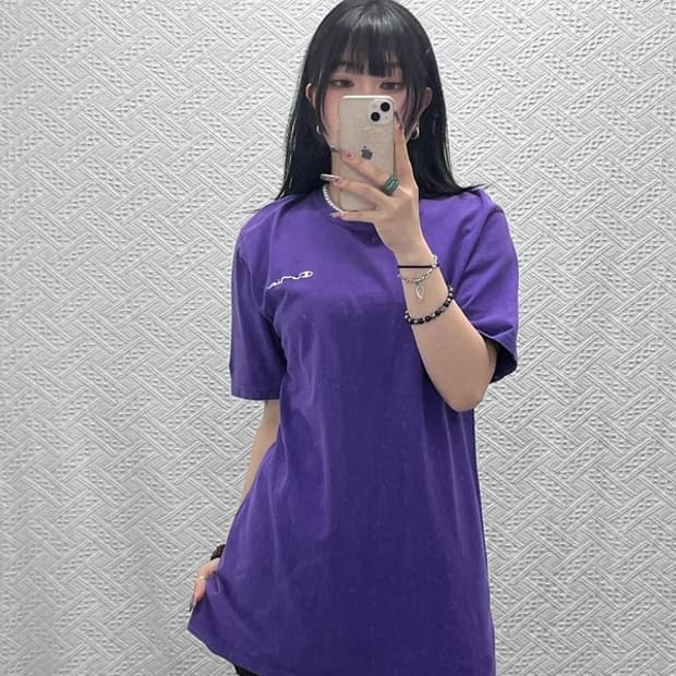 챔피온 빈티지 캐주얼 라벤더 우베코어 오버핏 반팔티 L C11828