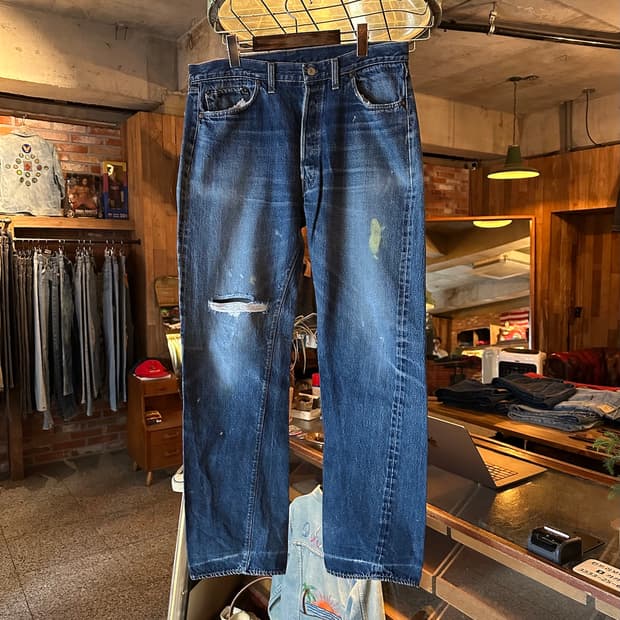 70s USA 빈티지 리바이스 501 66전기 셀비지 데님 팬츠