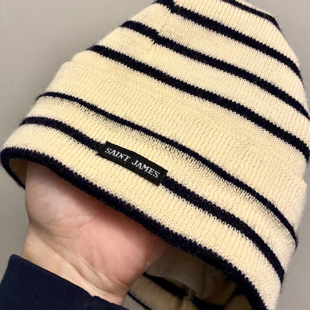 (F)세인트제임스 울 스트라이프 비니 와치캡 크림 블랙