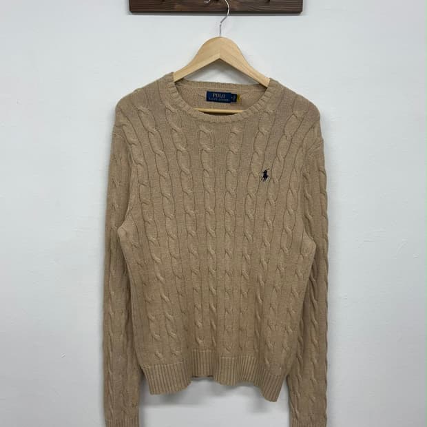 [M] 폴로 랄프로렌 베이지 코튼 케이블 니트 스웨터