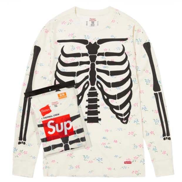 [L] 슈프림 헤인즈 본즈 써멀 크루 플로럴 라지 새상품