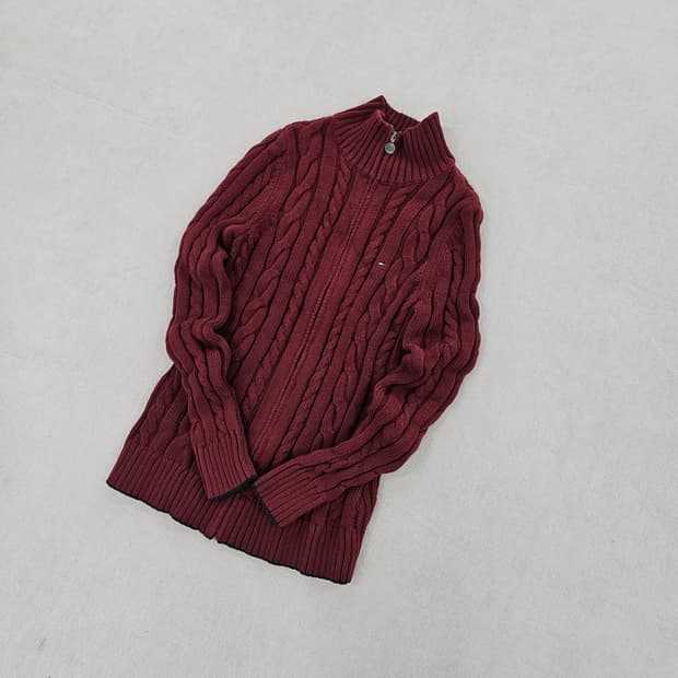 [S] 타미힐피거 여성 케이블 니트 터틀넥 집업 가디건 0115YH1