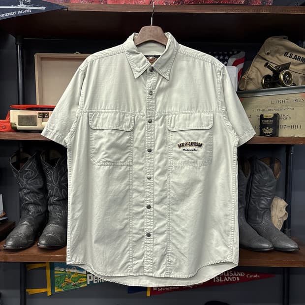 00s 할리데이비슨 플랩포켓 쉴드 스냅 립스탑 코튼 워크셔츠 N1180