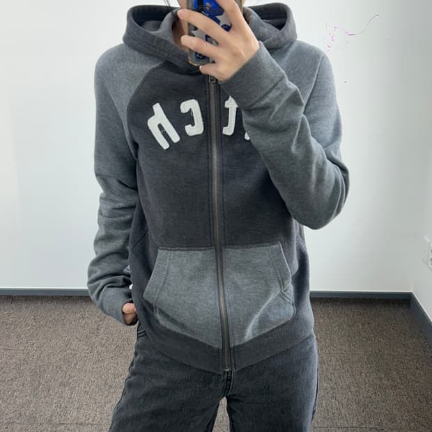 Abercrombie 아베크롬비 그레이 차콜 배색 후드집업