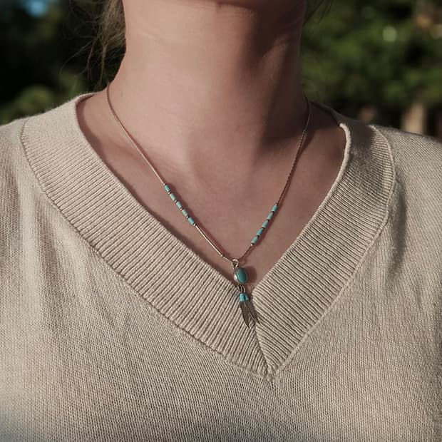 🇺🇸네이티브 아메리칸 실버 터키석 깃털 목걸이