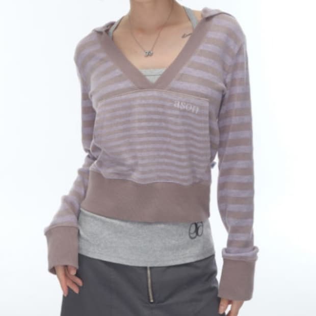 애즈온 lily stripe hoodie purple