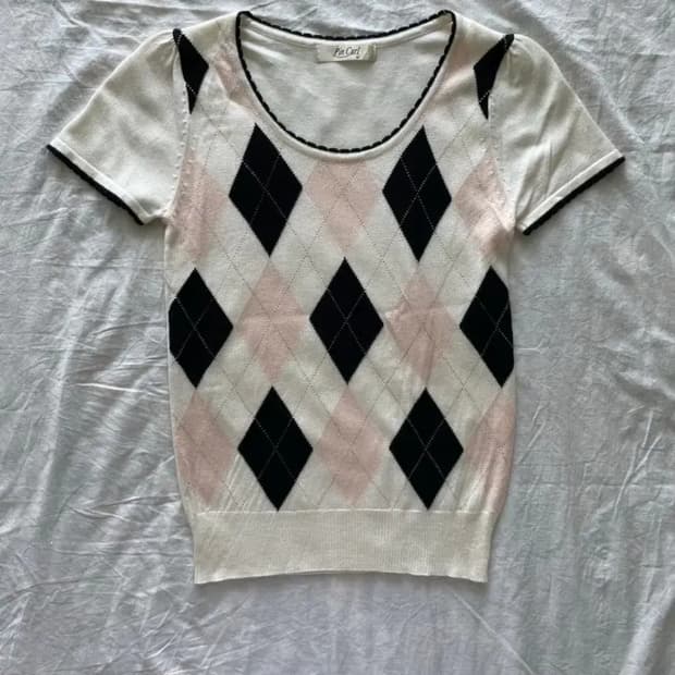 빈티지 아가일 반팔탑