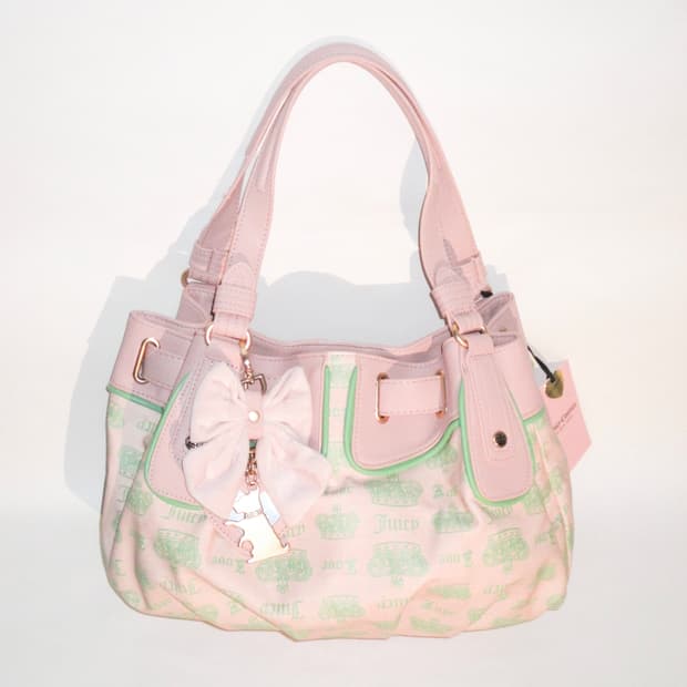 쥬시 꾸뛰르 민트&핑크 팬클럽 사첼 레트로 캔디백 + 리본 챰