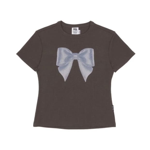 스컬프터 빅 보우 크롭 리본 탑 브라운 s